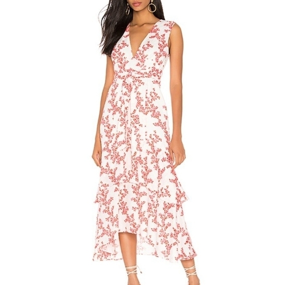 Keepsake Linen Fallen Dress in Ivory with Red Floral Size Small - Picture 1 of 4